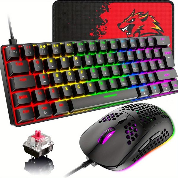 60% Wired Mechanical Gaming Keyboard and Mouse Combo, Ultra-Compact Mini 62 Keys Type C Chroma 20 RGB Backlit Effects, RGB Backlit 6400 DPI Lightweight Gaming Mouse with Honeycomb Shell for PC/Mac - Image 5