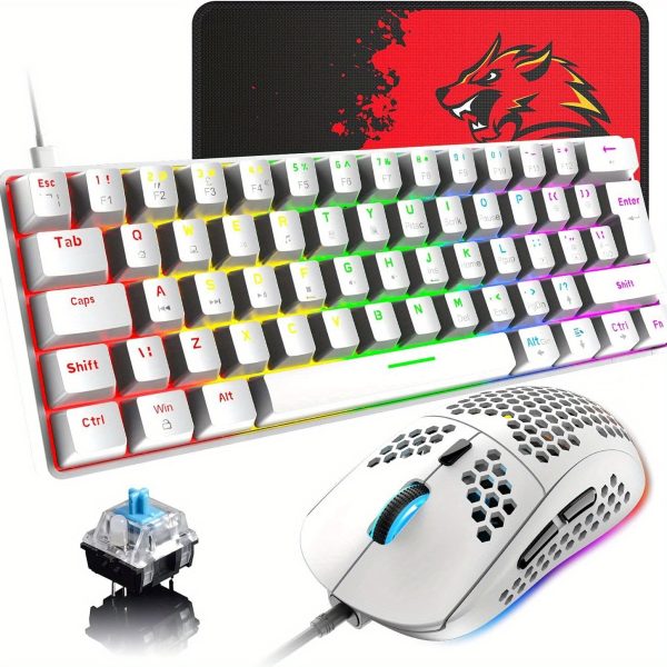 60% Wired Mechanical Gaming Keyboard and Mouse Combo, Ultra-Compact Mini 62 Keys Type C Chroma 20 RGB Backlit Effects, RGB Backlit 6400 DPI Lightweight Gaming Mouse with Honeycomb Shell for PC/Mac - Image 9