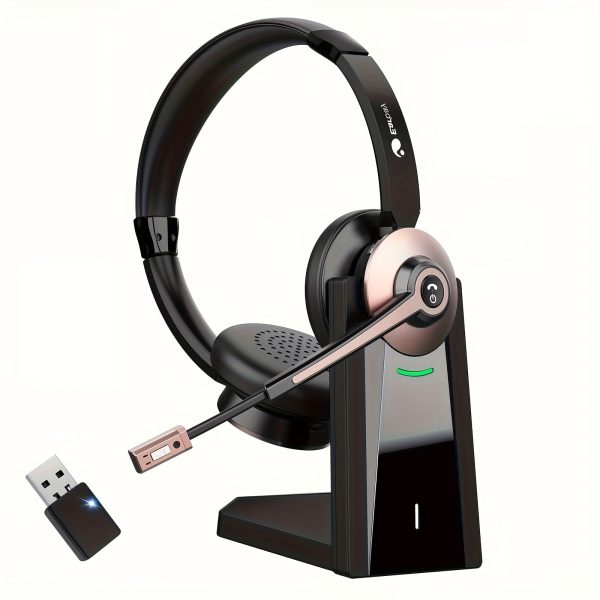 Wireless Headset With Microphone Noise Canceling & USB Dongle, Wireless Headphones With Mic Mute & Charging Dock For PC Computer Cell Phone Remote Work Office Zoom Meetings Call - Image 3