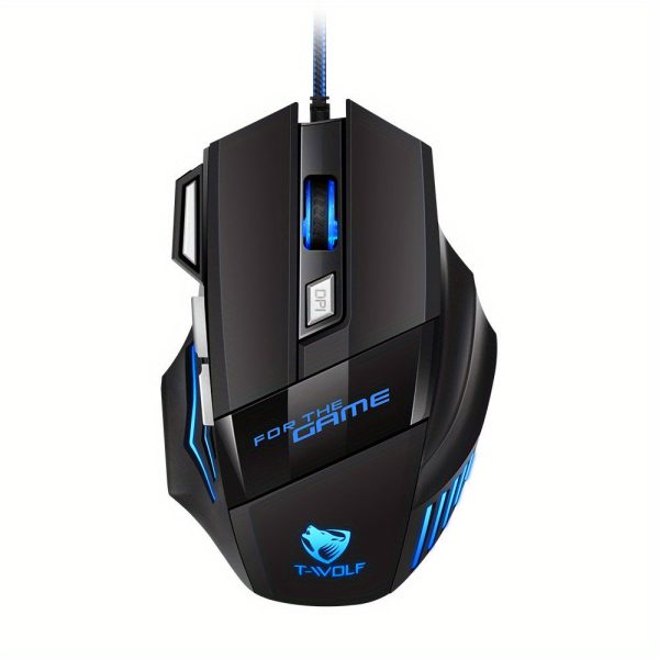 T-WOLF Wired Gaming Mouse with 7 Programmable Buttons, Optical Sensor, Ambidextrous Design, RGB Lighting, for Windows 7 - USB Corded Computer Mouse for E-Sports, Office Use, No Battery Required - Image 3