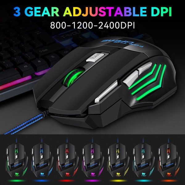 T-WOLF Wired Gaming Mouse with 7 Programmable Buttons, Optical Sensor, Ambidextrous Design, RGB Lighting, for Windows 7 - USB Corded Computer Mouse for E-Sports, Office Use, No Battery Required - Image 5