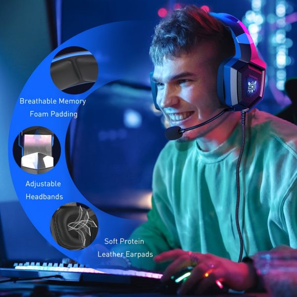 ONIKUMA Wired Gaming Headset, Closed Ear Cups, Noise Isolation, Adult Size, Capacitive Microphone, Adjustable Headband, HD Sound Quality, RGB Lighting, Plastic, Volume Control, Suitable for PC Gaming, Anime, TV Series, Movies, Animal Theme - Image 5