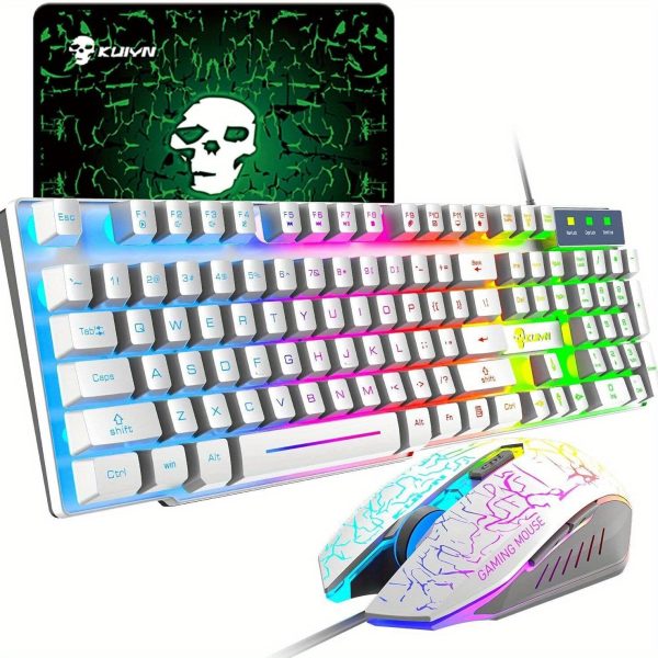 Gaming Keyboard And Mouse Sets Rainbow Backlit Ergonomic Usb Mechanical Feel Light Up Keyboard + 2400DPI 6 Buttons Optical Rainbow LED Usb Gaming Mouse + FREE Gaming Mouse Pads Compatible With PC Laptop - Image 5