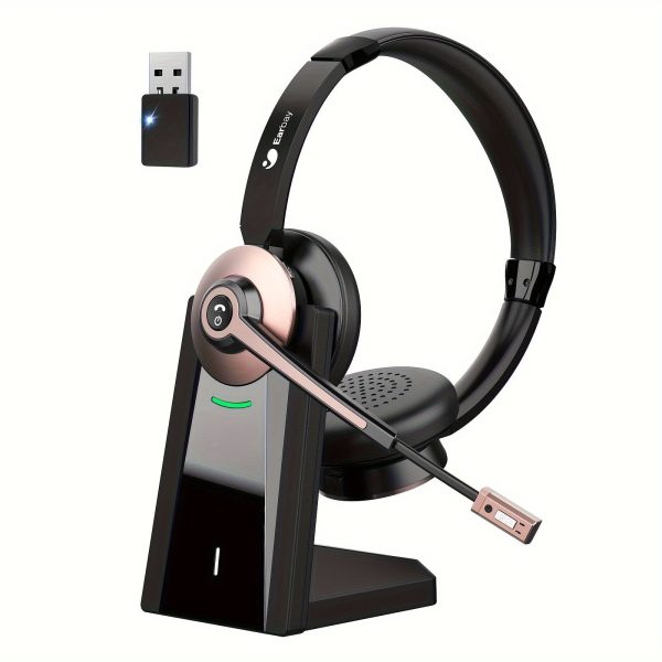 Wireless Headset With Microphone Noise Canceling & USB Dongle, Wireless Headphones With Mic Mute & Charging Dock For PC Computer Cell Phone Remote Work Office Zoom Meetings Call - Image 6