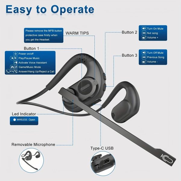 Business Wireless Earphones, Independent Detachable Magnetic Microphone Lever, 360 ° Rotating Microphone For Wireless Earphone Calls, High-definition Call Wireless Earphones, Business Earphones. - Image 4