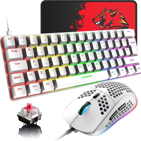 60% Wired Mechanical Gaming Keyboard and Mouse Combo, Ultra-Compact Mini 62 Keys Type C Chroma 20 RGB Backlit Effects, RGB Backlit 6400 DPI Lightweight Gaming Mouse with Honeycomb Shell for PC/Mac - Image 10