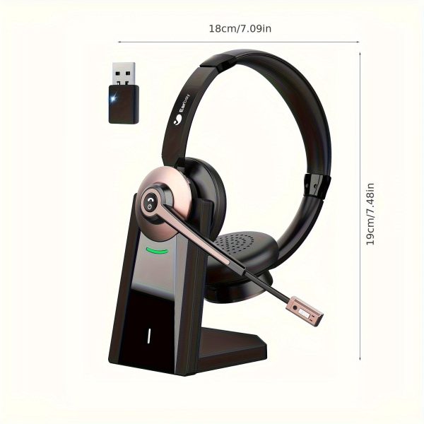 Wireless Headset With Microphone Noise Canceling & USB Dongle, Wireless Headphones With Mic Mute & Charging Dock For PC Computer Cell Phone Remote Work Office Zoom Meetings Call - Image 2