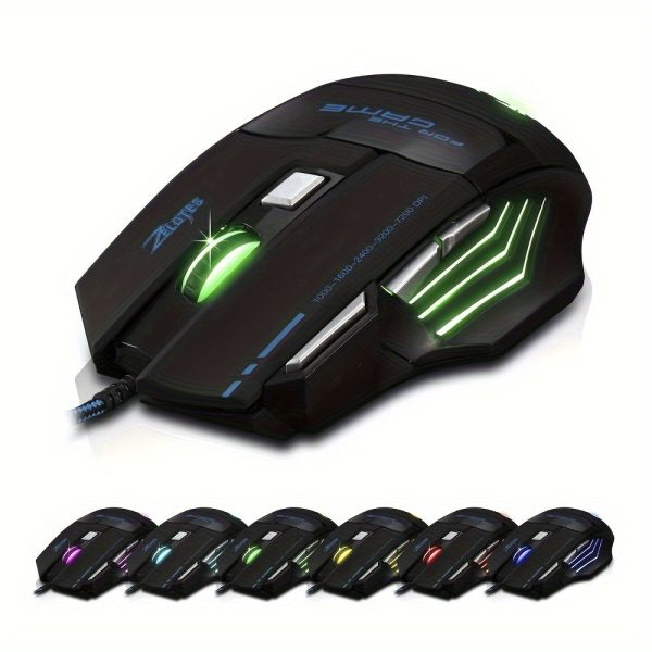 Zelotes T-80 Ergonomic Wired Gaming Mouse, Right-Hand Orientation, Optical Movement Detection, 7200 DPI, 7 Programmable Buttons, RGB LED, No Battery Required, Compatible with PC/Mac Pro Gamer - Image 2