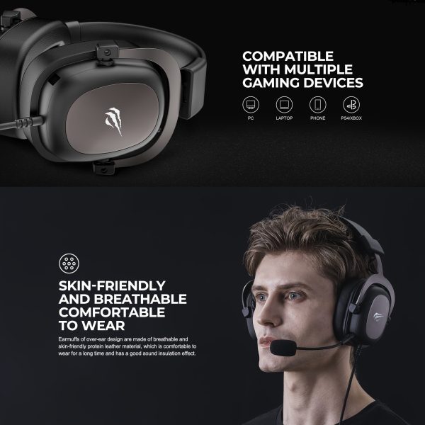 HAVIT Comfort Gaming Headset with Protein Faux Leather Ear Cups, 3.5mm Jack, Surround Sound, Removable Mic - Wide Compatibility - Image 6