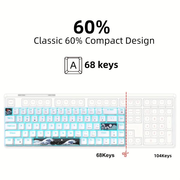 Gaming Mechanical Keyboard Ultra Compact Mini 68 Key with Red Switches Sea Blue LED Backlit Gaming Keyboard Anti-Ghosting Keys for Windows Laptops and PC Gamers with Great Wave 3 PBT Material keycaps Wired keyboard, only supports wired connection usage - Image 5