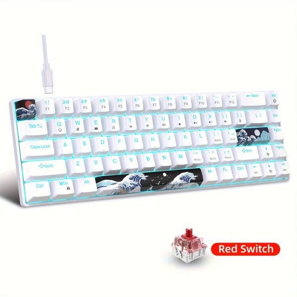 Gaming Mechanical Keyboard Ultra Compact Mini 68 Key with Red Switches Sea Blue LED Backlit Gaming Keyboard Anti-Ghosting Keys for Windows Laptops and PC Gamers with Great Wave 3 PBT Material keycaps Wired keyboard, only supports wired connection usage - Image 6