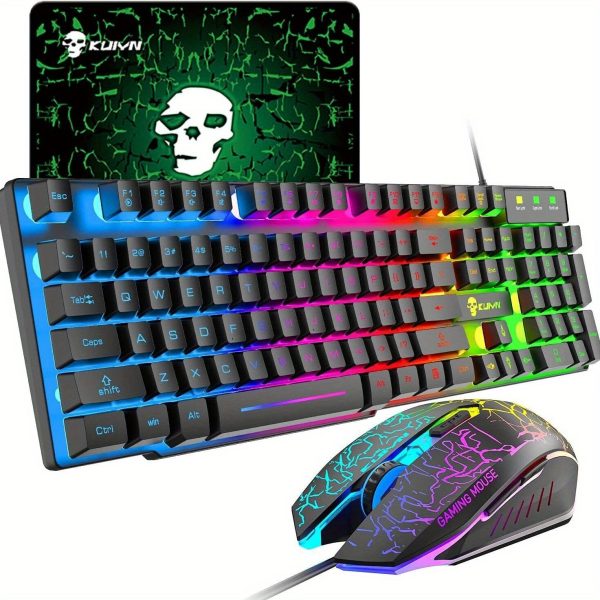 Gaming Keyboard And Mouse Sets Rainbow Backlit Ergonomic Usb Mechanical Feel Light Up Keyboard + 2400DPI 6 Buttons Optical Rainbow LED Usb Gaming Mouse + FREE Gaming Mouse Pads Compatible With PC Laptop - Image 3