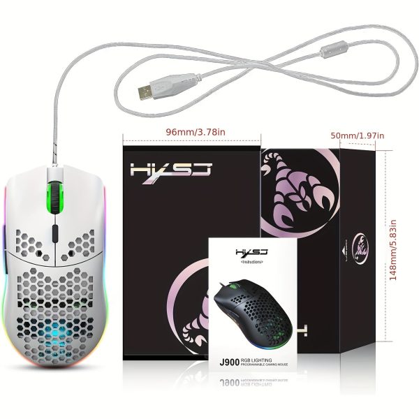 Wired Gaming Mouse, J900 6 RGB Lighting 6400 DPI Programmable USB Gaming Mice with 6 buttons, Honeycomb Shell Ergonomic Design for PC Gamers and Xbox and PS4 Users - Image 3