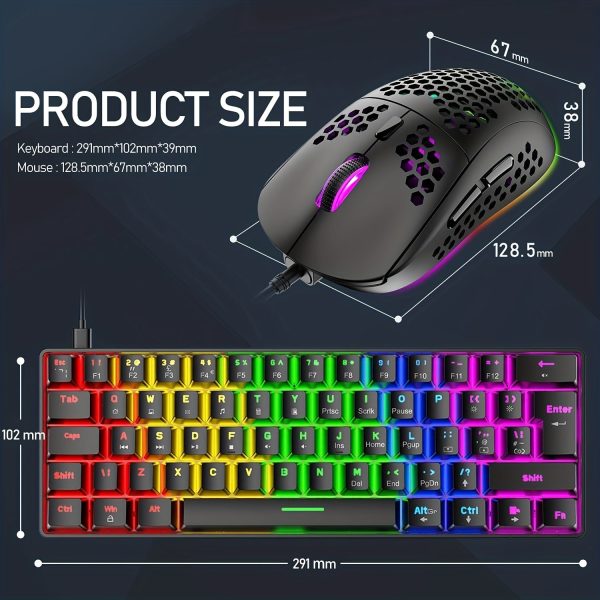 60% Wired Mechanical Gaming Keyboard and Mouse Combo, Ultra-Compact Mini 62 Keys Type C Chroma 20 RGB Backlit Effects, RGB Backlit 6400 DPI Lightweight Gaming Mouse with Honeycomb Shell for PC/Mac - Image 2