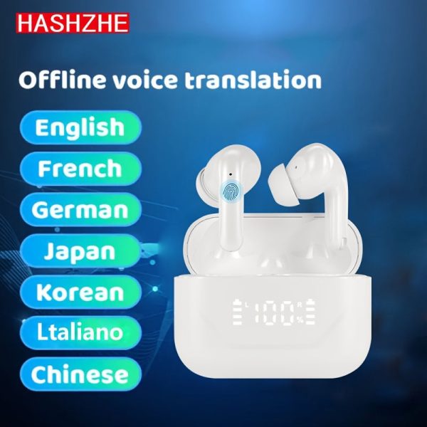 HASHZHE Wireless Earbuds, 144 Language AI Translation, Noise-Cancelling Sleep Headphones, Digital Display, Cobalt Battery, 40Hr Battery Life, True Copper Ring Composite Diaphragm, Bass Boost, Voice Control, Compatible with All Smartphones