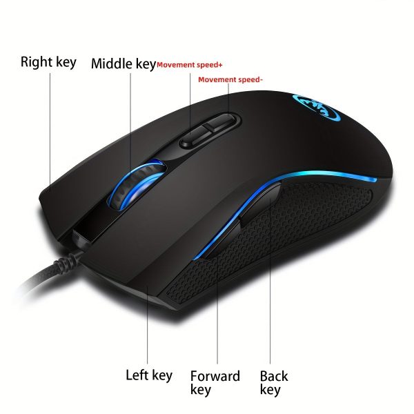 Right-Handed HXSJ Wired Mouse with Colorful Backlight, 3200DPI Adjustable, USB Optical Gaming Mouse - Suitable for Home And Office Use - Image 4