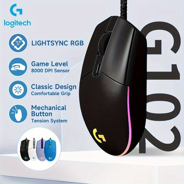 Logitech G102 Wired Gaming Mouse with Customizable RGB Lighting, High-Precision 8K DPI Sensor, Comfortable Right-Handed Design, Optical Movement Detection, Compatible with Windows 8, eSports Ready