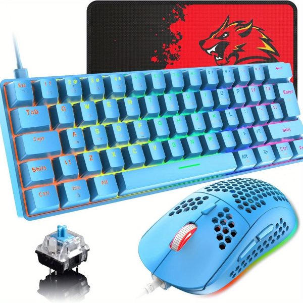 60% Wired Mechanical Gaming Keyboard and Mouse Combo, Ultra-Compact Mini 62 Keys Type C Chroma 20 RGB Backlit Effects, RGB Backlit 6400 DPI Lightweight Gaming Mouse with Honeycomb Shell for PC/Mac - Image 7