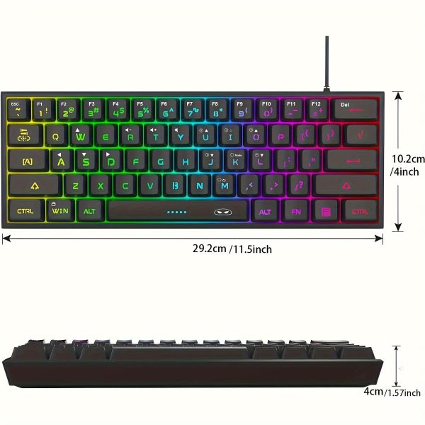 MageGee TS91 Mini 60% Gaming/Office Keyboard, Waterproof Keycap Type Wired RGB Backlit Compact Computer Keyboard For Windows/Mac/Laptop - Image 2