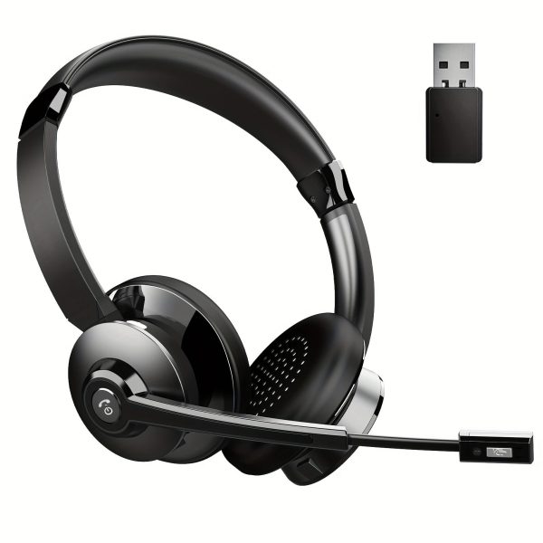 Wireless Headset With AI Noise Canceling, Headset With Microphone, V5.0 On Ear Headphone With USB Dongle & Mute Button Handsfree 26hrs For PC/Laptop/Smart Phone - Image 3