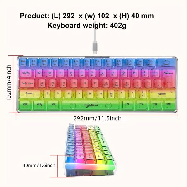 Full Transparent Keyboard, 61 Key Keyboard, TYPE-C Key Line Separation, Film Material, RGB Backlight, Office, Games More Cool! For Windows Laptop PC Mac Birthday/Easter/Presidents Day/Boy/Girlfriend Gift - Image 6