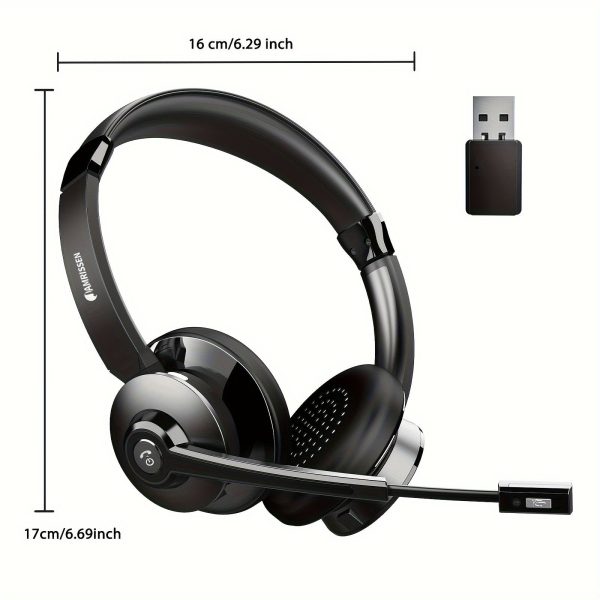 Wireless Headset With AI Noise Canceling, Headset With Microphone, V5.0 On Ear Headphone With USB Dongle & Mute Button Handsfree 26hrs For PC/Laptop/Smart Phone - Image 2