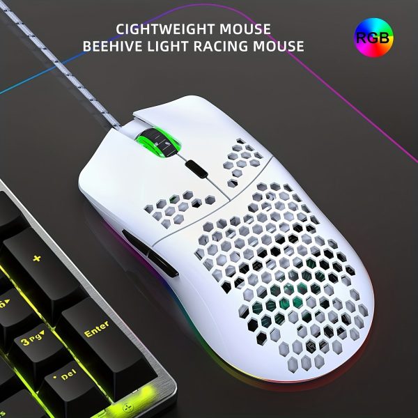 Wired Gaming Mouse, J900 6 RGB Lighting 6400 DPI Programmable USB Gaming Mice with 6 buttons, Honeycomb Shell Ergonomic Design for PC Gamers and Xbox and PS4 Users