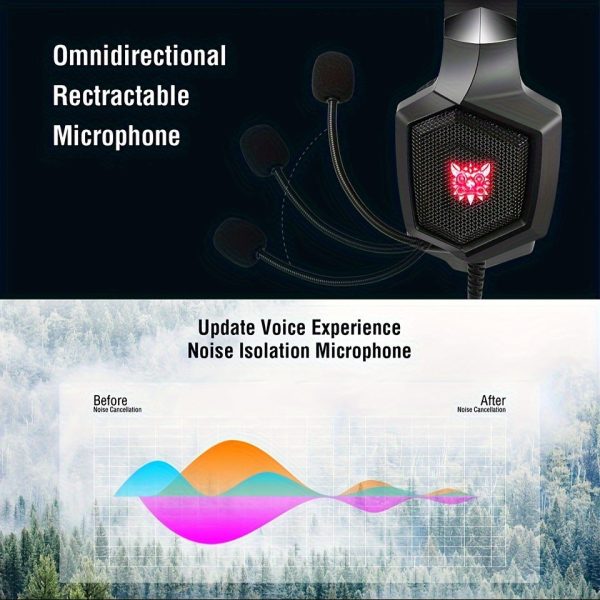 ONIKUMA Wired Gaming Headset, Closed Ear Cups, Noise Isolation, Adult Size, Capacitive Microphone, Adjustable Headband, HD Sound Quality, RGB Lighting, Plastic, Volume Control, Suitable for PC Gaming, Anime, TV Series, Movies, Animal Theme - Image 6