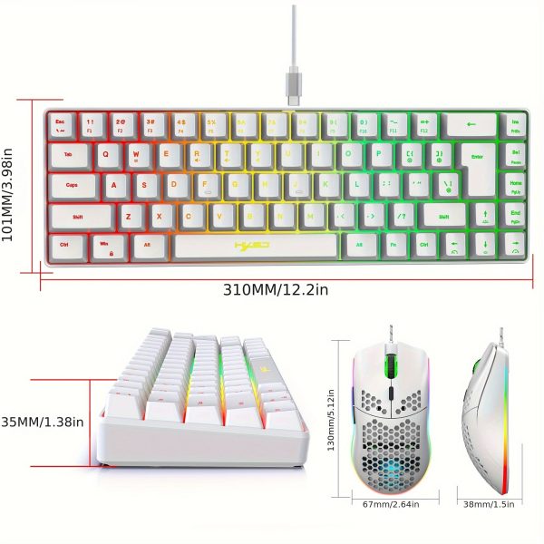 HXSJ-RGB Keyboard and Cellular Gaming Mouse, Compact 68-key Mini Wired keyboard RGB backlit 1000-6400 DPI mouse, keyboard and mouse Gaming PS4 Xbox PC Laptop Mac - Image 5