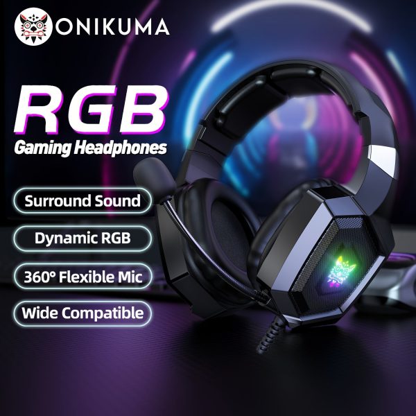 ONIKUMA K8 Wearable Gaming Headset For Computer With Microphone Wired Headset-gaming Headphones For PS4/PS5/Xbox One/PC With LED Lights, For Playstation Headset With Noise Reduction 7.1 Surround Sound Over-Ear And Wired 3.5mm Jack